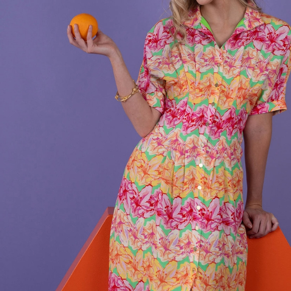 Emily Mccarthy The Georgia Dress In Azalea Multicolor Floral Women's Medium - Picture 2 of 16